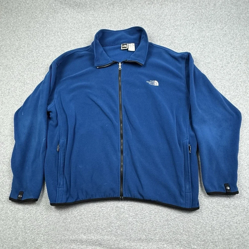 The North Face Fleece Jacket Mens XXL Blue Full Zip Mock‎ Neck Sweater Outdoor